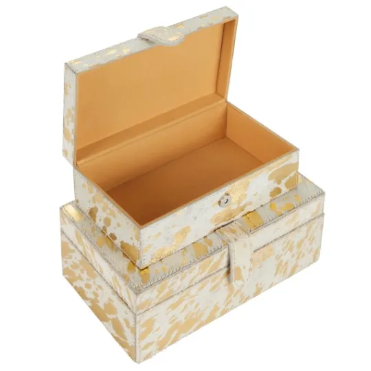 Kirkland's Home Gold Leather Hide Rustic 2-Pc. Box Set- Baskets & Boxes