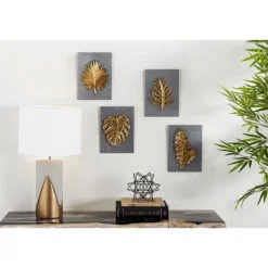 Kirkland's Home Gold Leaves Cement Wall Plaques, Set Of 4- Wall Plaques