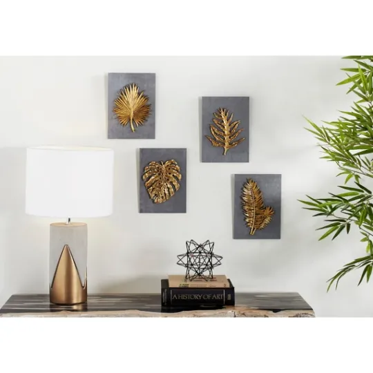 Kirkland's Home Gold Leaves Cement Wall Plaques, Set Of 4- Wall Plaques
