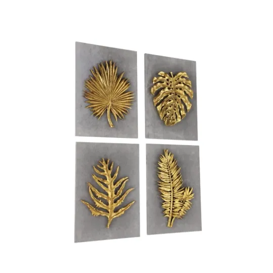 Kirkland's Home Gold Leaves Cement Wall Plaques, Set Of 4- Wall Plaques