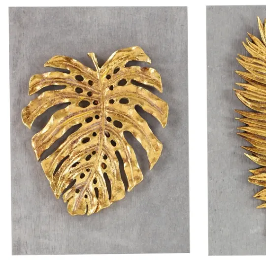 Kirkland's Home Gold Leaves Cement Wall Plaques, Set Of 4- Wall Plaques