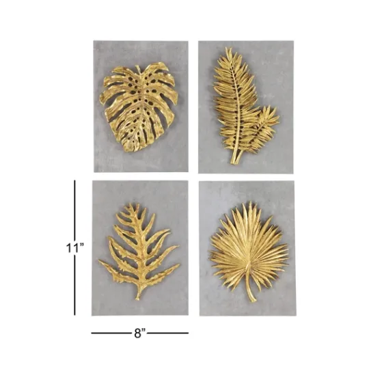 Kirkland's Home Gold Leaves Cement Wall Plaques, Set Of 4- Wall Plaques