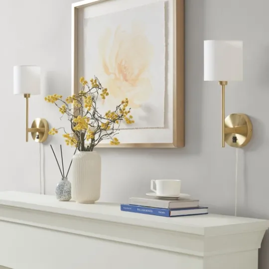 Kirkland's Home Gold Metal & White Shade Wall Sconces, Set Of 2- Sconces
