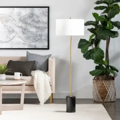 Kirkland's Home Gold Metal And Black Marble Base Floor Lamp- Floor Lamps