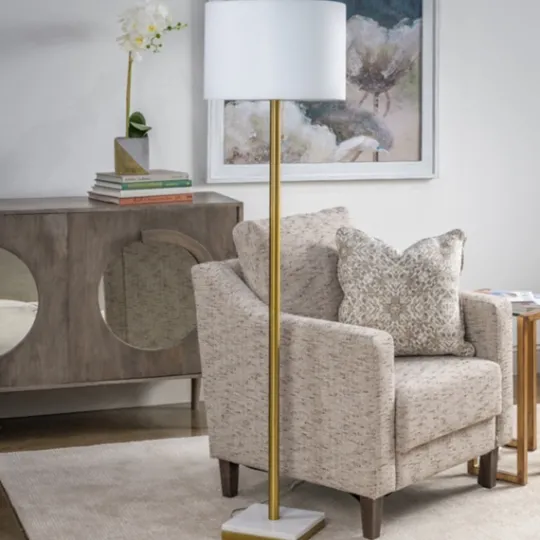 Kirkland's Home Gold Metal And Marble Base Floor Lamp- Floor Lamps