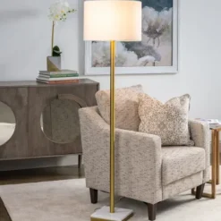 Kirkland's Home Gold Metal And Marble Base Floor Lamp- Floor Lamps