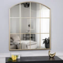 Kirkland's Home Gold Metal Arch Frame Pane Overlay Wall Mirror- Decorative Mirrors