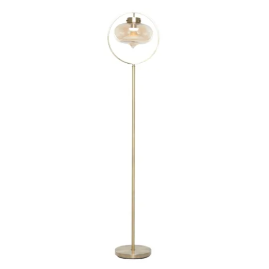 Kirkland's Home Gold Metal C-Curve Arch Arm Glass Shade Floor Lamp- Floor Lamps