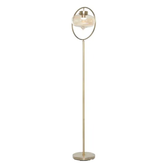 Kirkland's Home Gold Metal C-Curve Arch Arm Glass Shade Floor Lamp- Floor Lamps