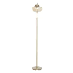 Kirkland's Home Gold Metal C-Curve Arch Arm Glass Shade Floor Lamp- Floor Lamps