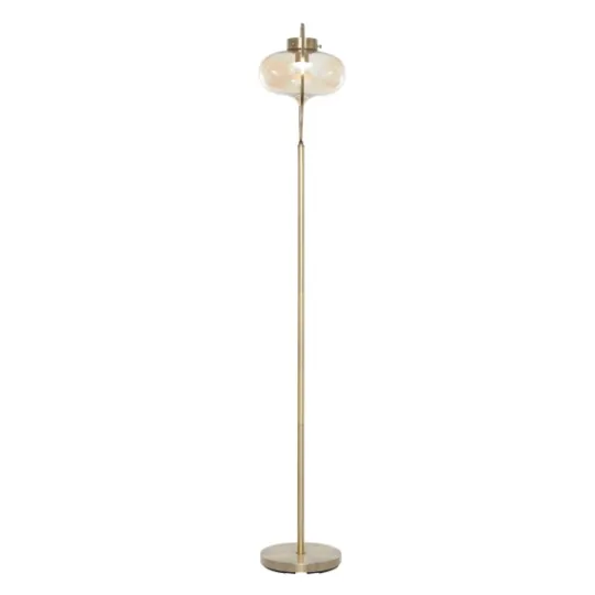 Kirkland's Home Gold Metal C-Curve Arch Arm Glass Shade Floor Lamp- Floor Lamps