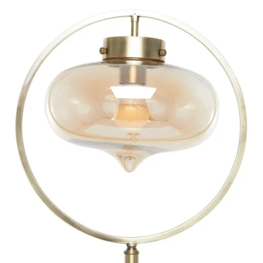 Kirkland's Home Gold Metal C-Curve Arch Arm Glass Shade Floor Lamp- Floor Lamps