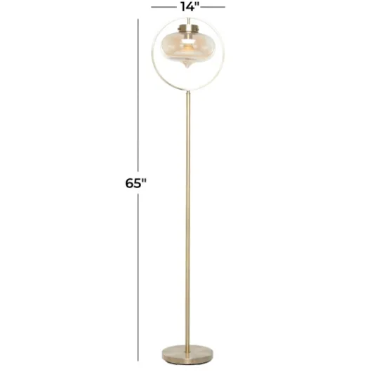 Kirkland's Home Gold Metal C-Curve Arch Arm Glass Shade Floor Lamp- Floor Lamps