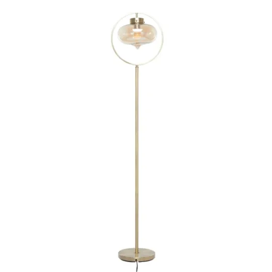 Kirkland's Home Gold Metal C-Curve Arch Arm Glass Shade Floor Lamp- Floor Lamps