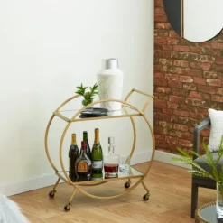 Kirkland's Home Gold Metal Circular Bar Cart- Kitchen Islands & Bar Carts