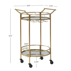 Kirkland's Home Gold Metal Frame Bar Cart With Mirrored Shelves- Kitchen Islands & Bar Carts
