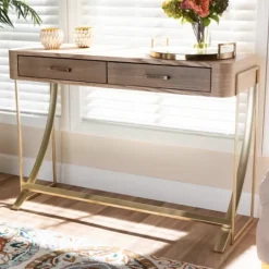Kirkland's Home Gold Metal Frame Two-Drawer Console Table- Console Tables