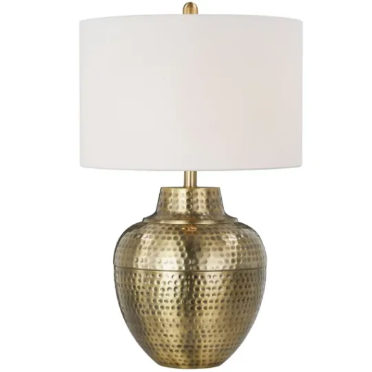 Kirkland's Home Gold Metal Hammered Cream Shade Table Lamp- Table Lamps