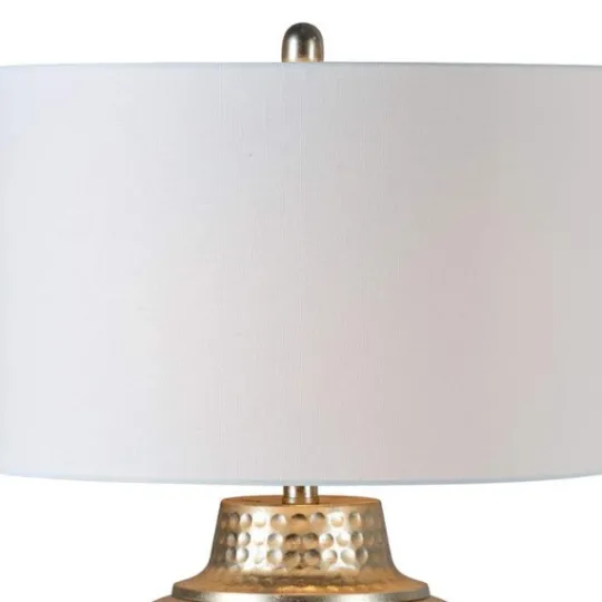 Kirkland's Home Gold Metal Hammered Cream Shade Table Lamp- Table Lamps