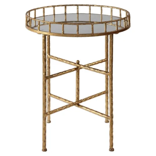 Kirkland's Home Gold Metal Mirrored Tray Accent Table- Accent & End Tables