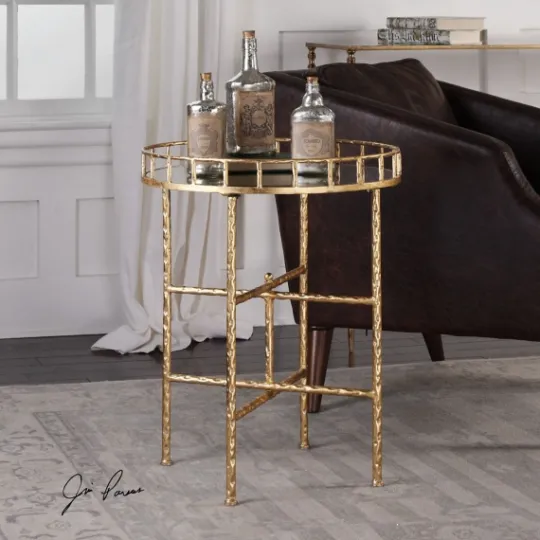 Kirkland's Home Gold Metal Mirrored Tray Accent Table- Accent & End Tables