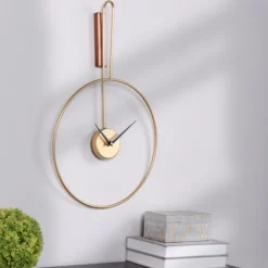 Kirkland's Home Gold Metal Open Back Clock With Wood Block- Clocks