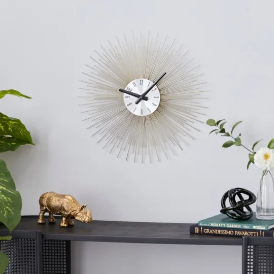 Kirkland's Home Gold Metal Sunburst Wall Clock- Clocks
