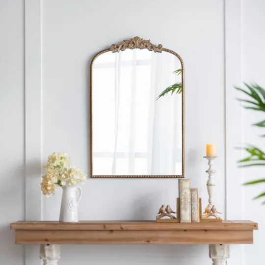 Kirkland's Home Gold Studded Scroll Arched Mirror, 36 In.- Decorative Mirrors