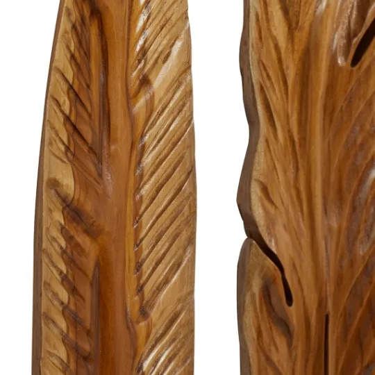 Kirkland's Home Gold Teak Carved Feather Wall Plaques, Set Of 3- Wall Plaques