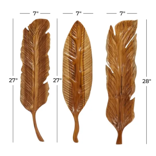 Kirkland's Home Gold Teak Carved Feather Wall Plaques, Set Of 3- Wall Plaques