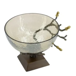 Kirkland's Home Gold Tipped Walnut Wood Glass Bowl- Decorative Bowls & Jars