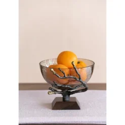 Kirkland's Home Gold Tipped Walnut Wood Glass Bowl- Decorative Bowls & Jars
