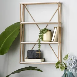 Kirkland's Home Gold X-Frame Daisy White Wood Wall Shelf- Shelves