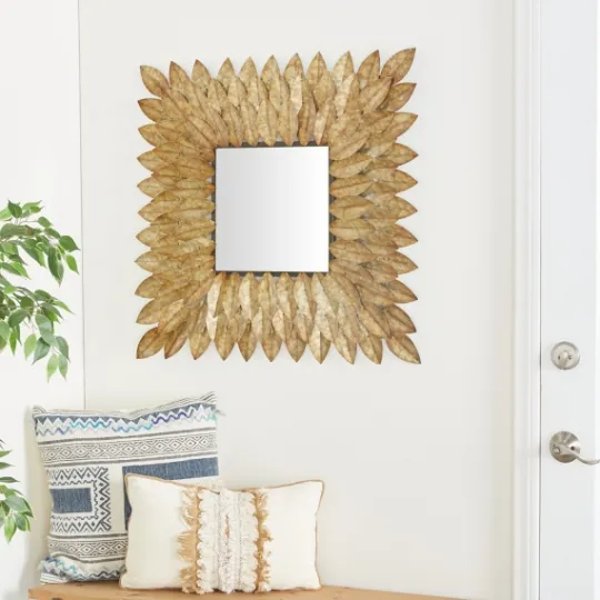 Kirkland's Home Golden Leaves Metal Framed Mirror- Framed Mirrors