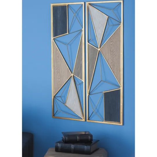Kirkland's Home Golden Mocha Triangular Cut-Out Plaques, Set Of 2- Wall Plaques