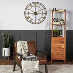 Kirkland's Home Golden Open Face Industrial Wall Clock- Clocks