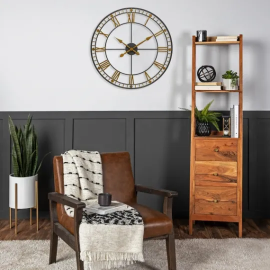 Kirkland's Home Golden Open Face Industrial Wall Clock- Clocks