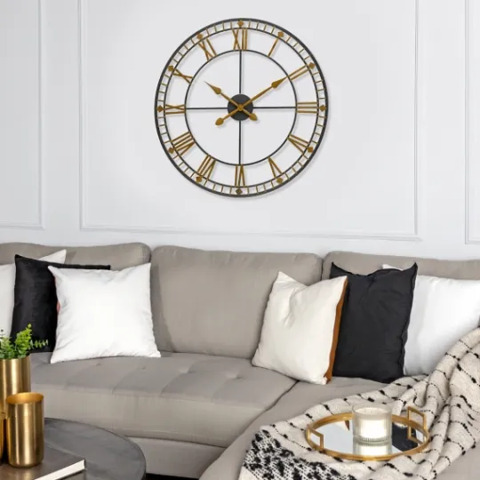 Kirkland's Home Golden Open Face Industrial Wall Clock- Clocks