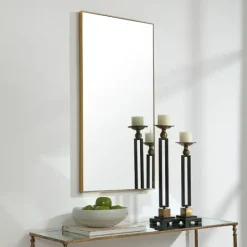 Kirkland's Home Golden Simple Rectangular Frame Wall Mirror- Framed Mirrors