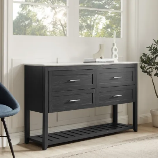 Kirkland's Home Graphite Wood Storage Buffet With Faux Marble Top- Cabinets & Sideboards