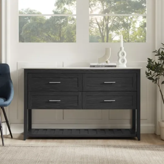 Kirkland's Home Graphite Wood Storage Buffet With Faux Marble Top- Cabinets & Sideboards