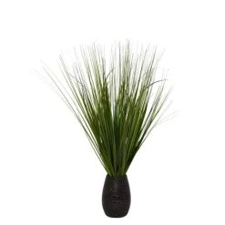 Kirkland's Home Grass Arrangement In Crackled Black Pot- Arrangements & Greenery