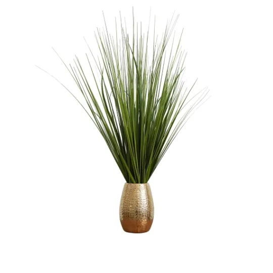 Kirkland's Home Grass Arrangement In Crackled Gold Pot- Arrangements & Greenery