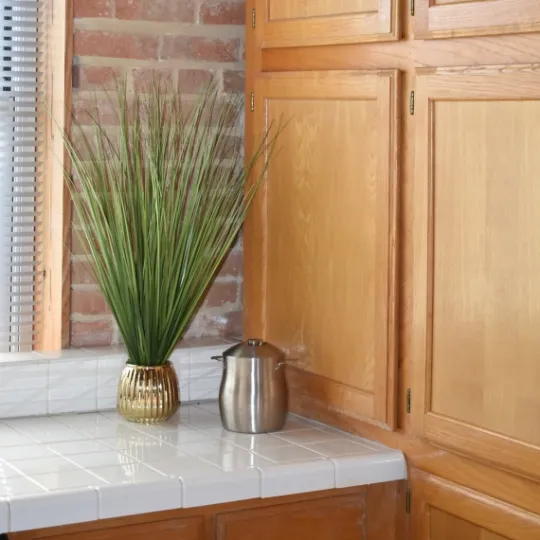 Kirkland's Home Grass Arrangement In Gold Ribbed Pot- Arrangements & Greenery