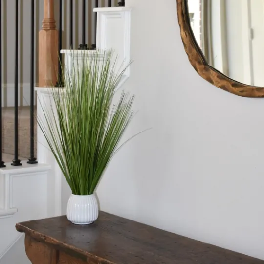 Kirkland's Home Grass Arrangement In White Ribbed Pot- Arrangements & Greenery