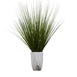 Kirkland's Home Grass Arrangement In White Marble Pot- Arrangements & Greenery