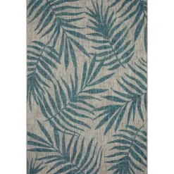 Kirkland's Home Gray And Aqua Palm Leaves Outdoor Area Rug, 5X7- Outdoor Rugs