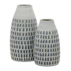 Kirkland's Home Gray And Blue Grooved Vases, Set Of 2- Vases