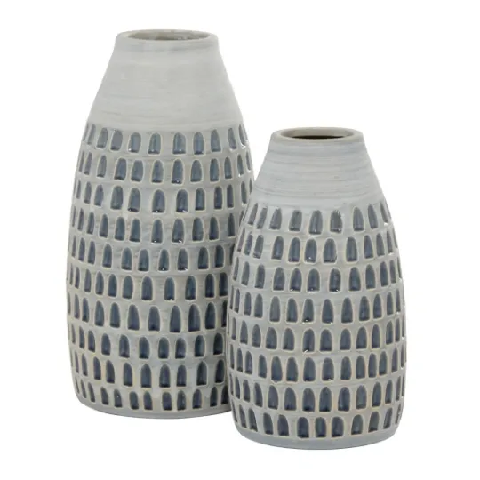 Kirkland's Home Gray And Blue Grooved Vases, Set Of 2- Vases