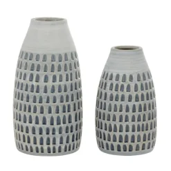 Kirkland's Home Gray And Blue Grooved Vases, Set Of 2- Vases